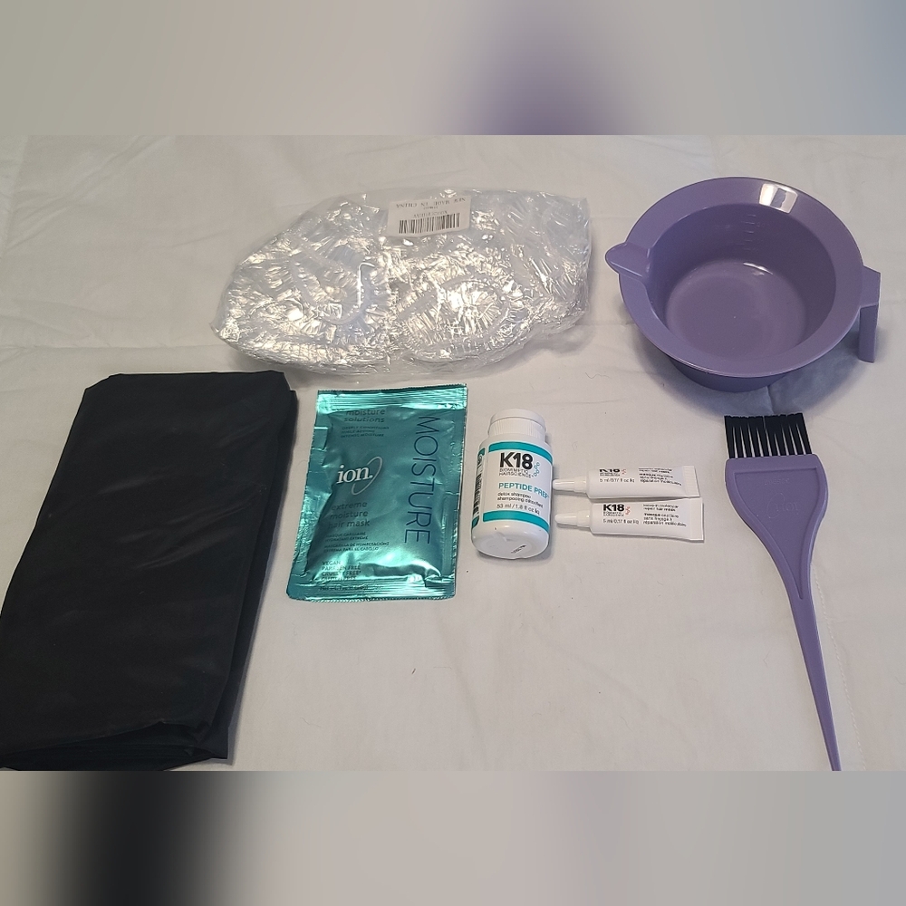At home hair dye kit with k18 shampoo and treatment